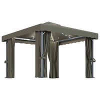 Gazebo con Tende e Stringa di Luci LED 3x3 m Grigio Talpa 3070349