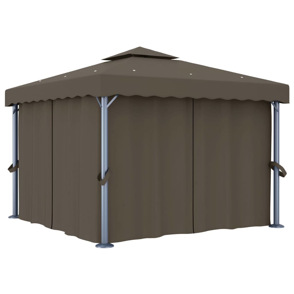 Gazebo con Tende e Stringa di Luci LED 3x3 m Grigio Talpa 3070349