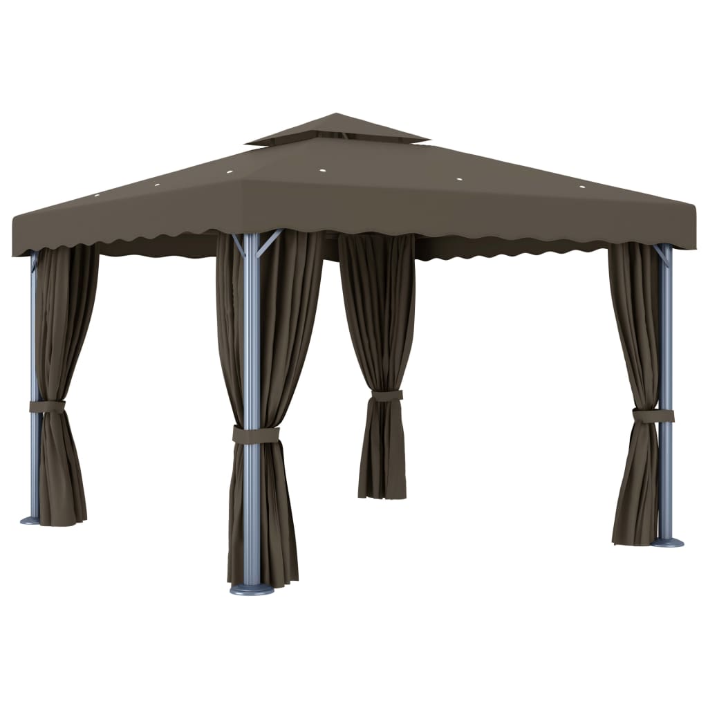 Gazebo con Tende e Stringa di Luci LED 3x3 m Grigio Talpa 3070349