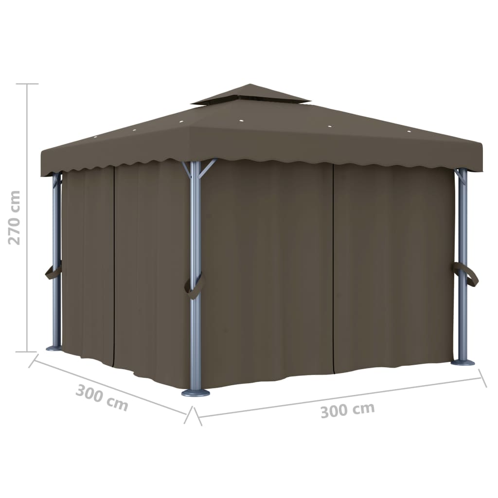 Gazebo con Tende e Stringa di Luci LED 3x3 m Grigio Talpa 3070349