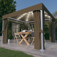 Gazebo con Tende e Stringa di Luci LED 3x3 m Grigio Talpa 3070349