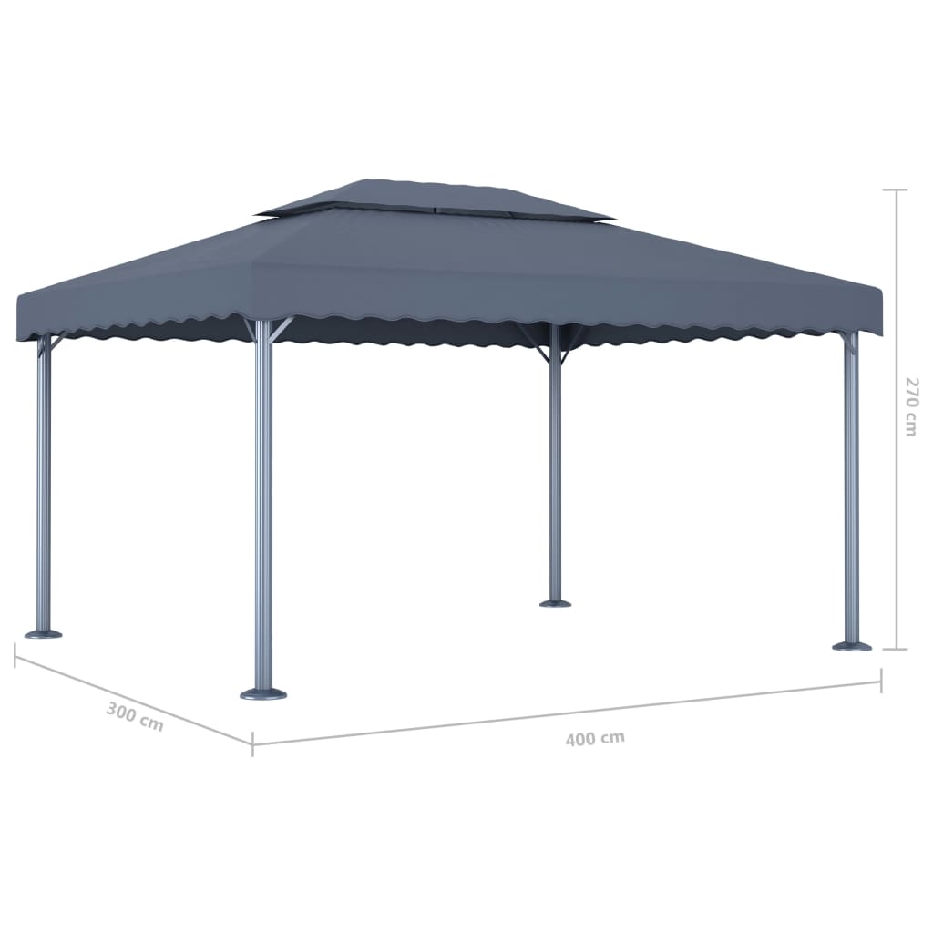 Gazebo con Pareti e Luci LED 400x300 cm Antracite in Alluminio 3070352