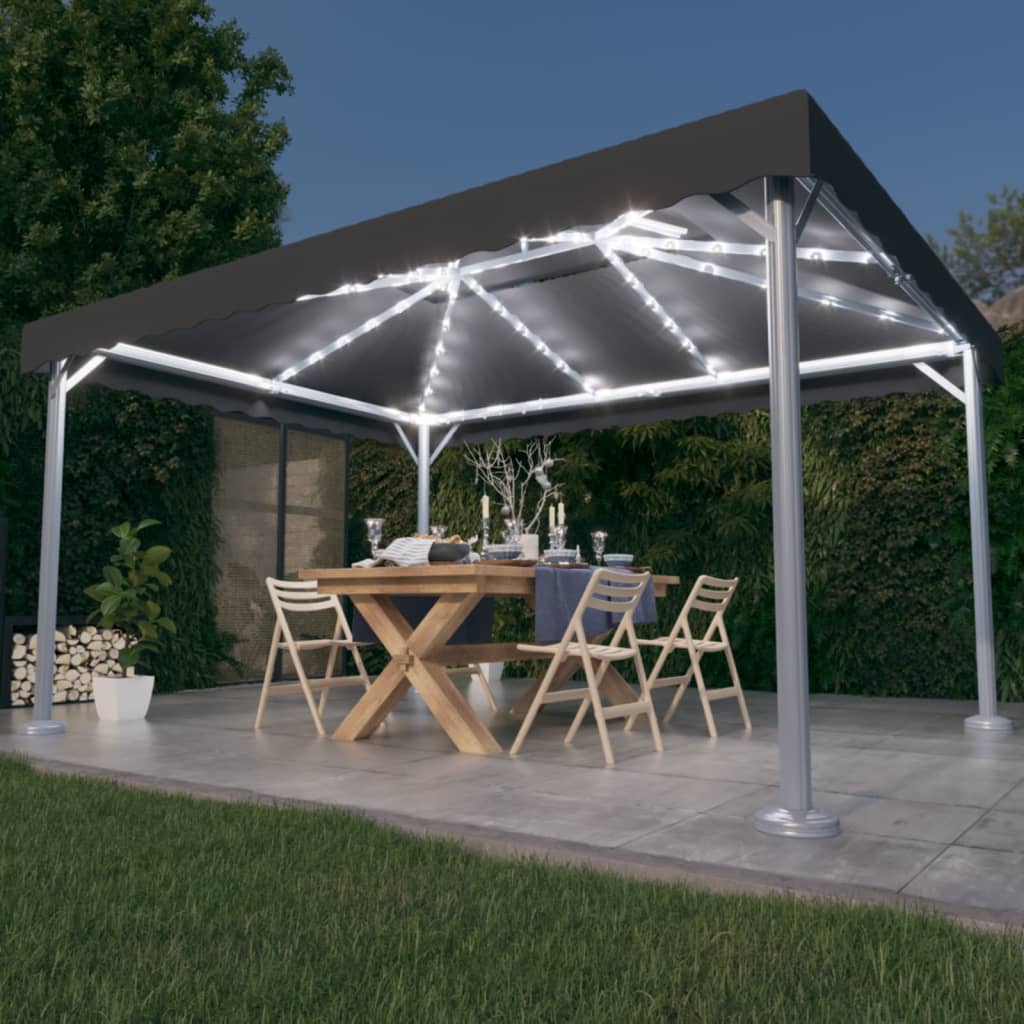 Gazebo con Pareti e Luci LED 400x300 cm Antracite in Alluminio 3070352