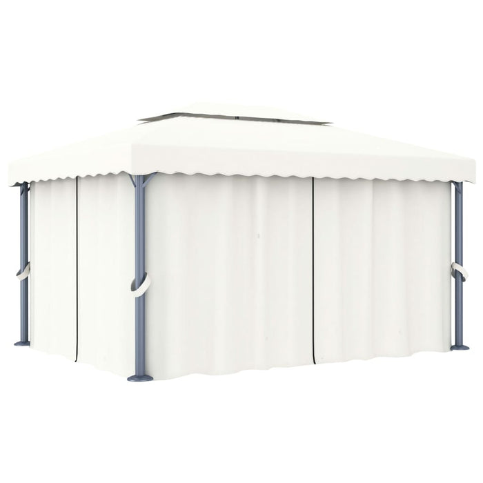 Gazebo con Tende e Stringa di Luci LED 4x3 m Bianco Crema cod mxl 66201