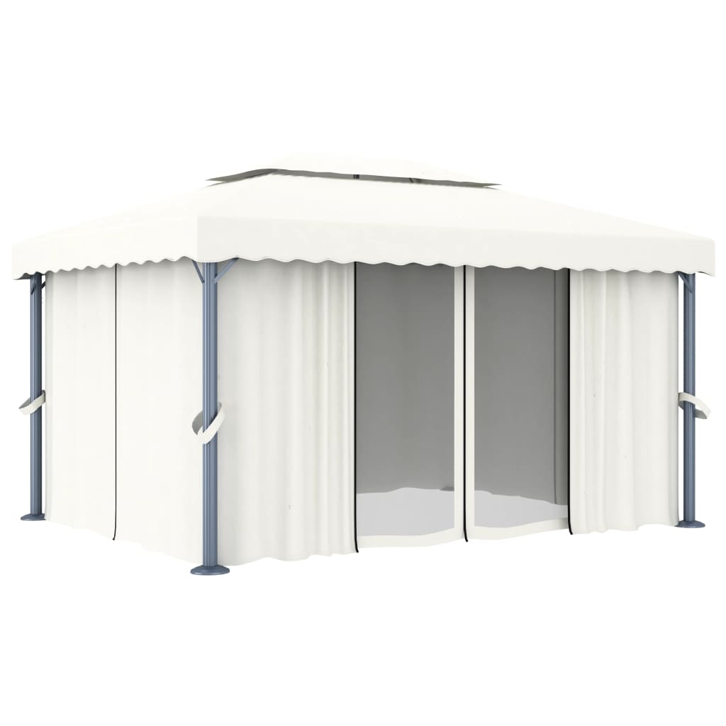 Gazebo con Tende e Stringa di Luci LED 4x3 m Bianco Crema cod mxl 66201