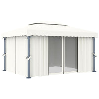 Gazebo con Tende e Stringa di Luci LED 4x3 m Bianco Crema