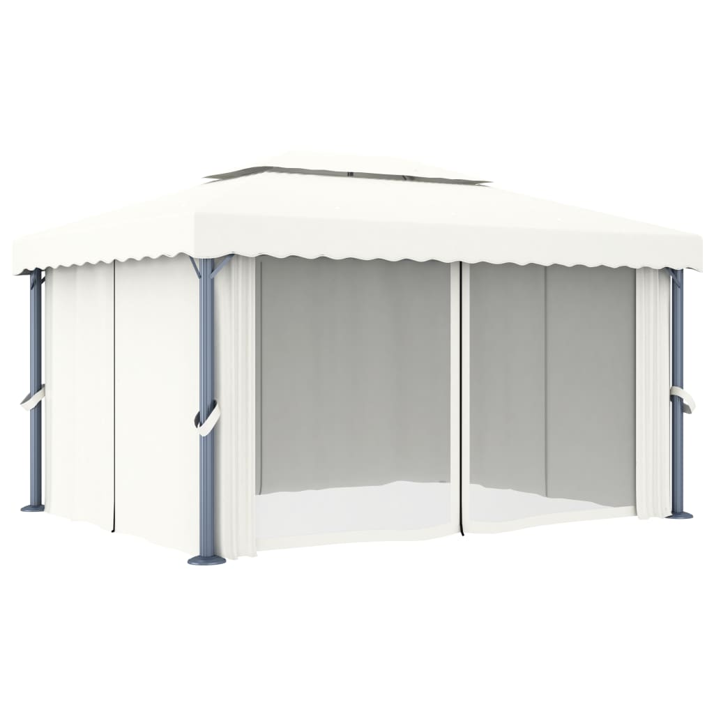 Gazebo con Tende e Stringa di Luci LED 4x3 m Bianco Crema cod mxl 66201