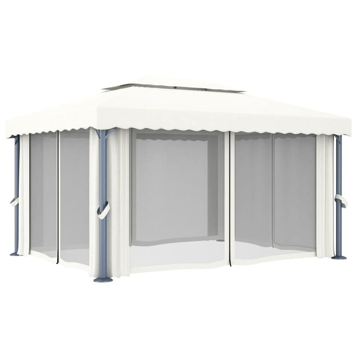 Gazebo con Tende e Stringa di Luci LED 4x3 m Bianco Crema cod mxl 66201