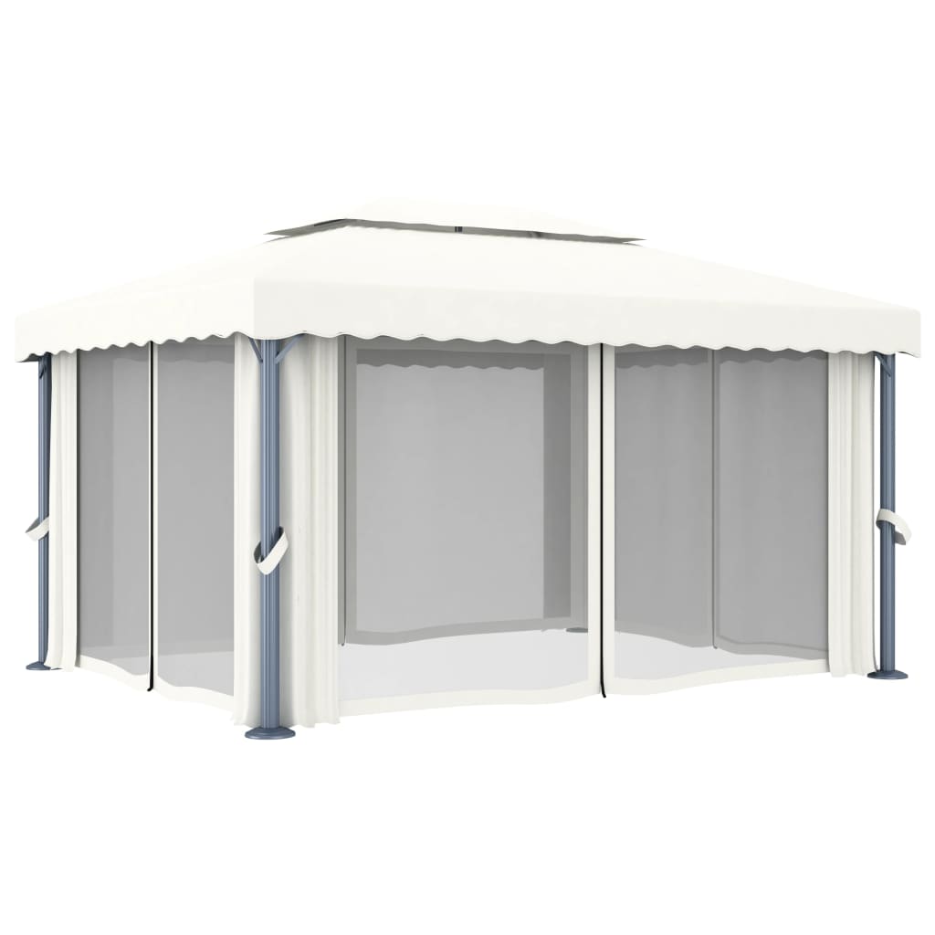 Gazebo con Tende e Stringa di Luci LED 4x3 m Bianco Crema