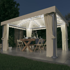 Gazebo con Tende e Stringa di Luci LED 4x3 m Bianco Crema cod mxl 66201