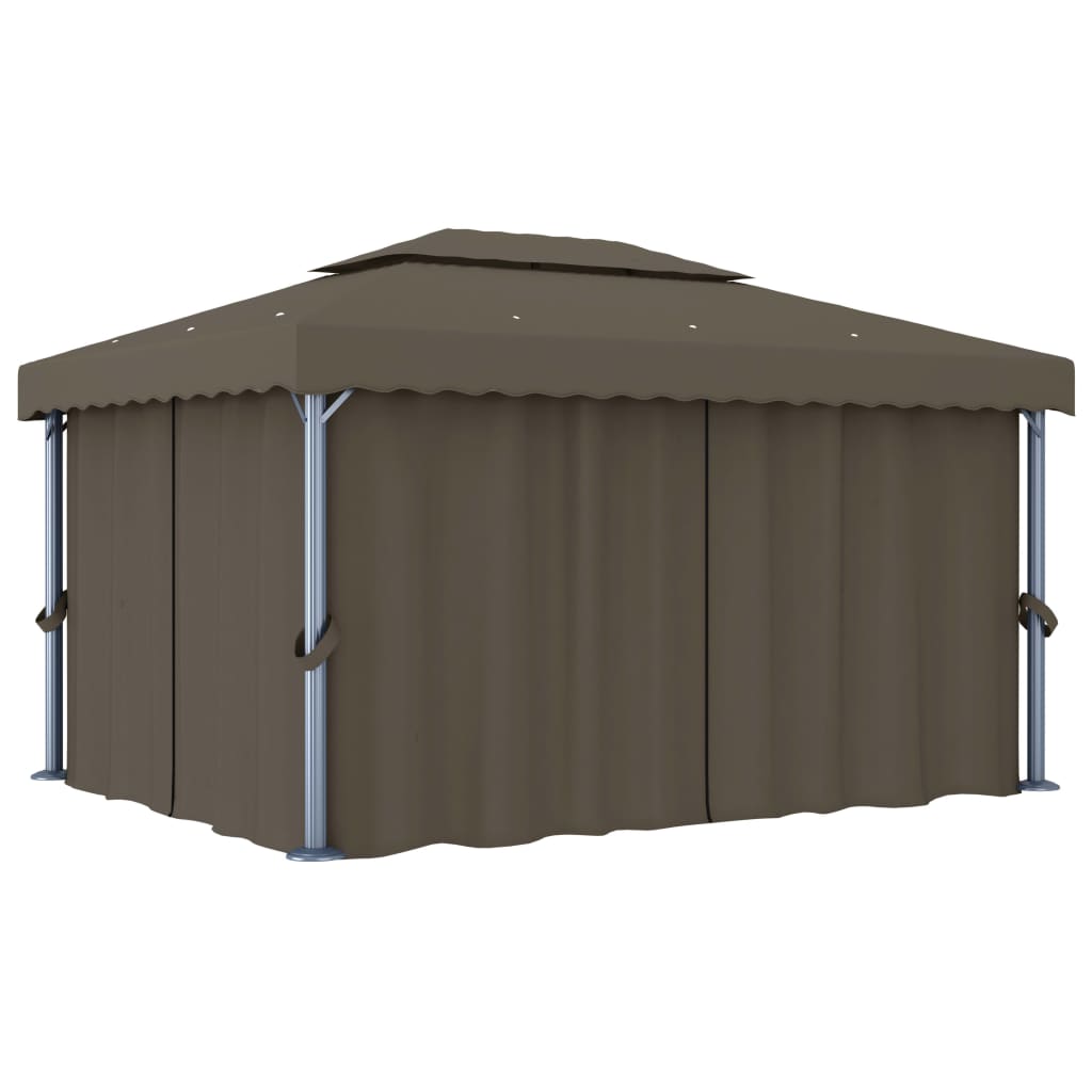 Gazebo con Tende e Stringa di Luci LED 4x3 m Grigio Talpa 3070357