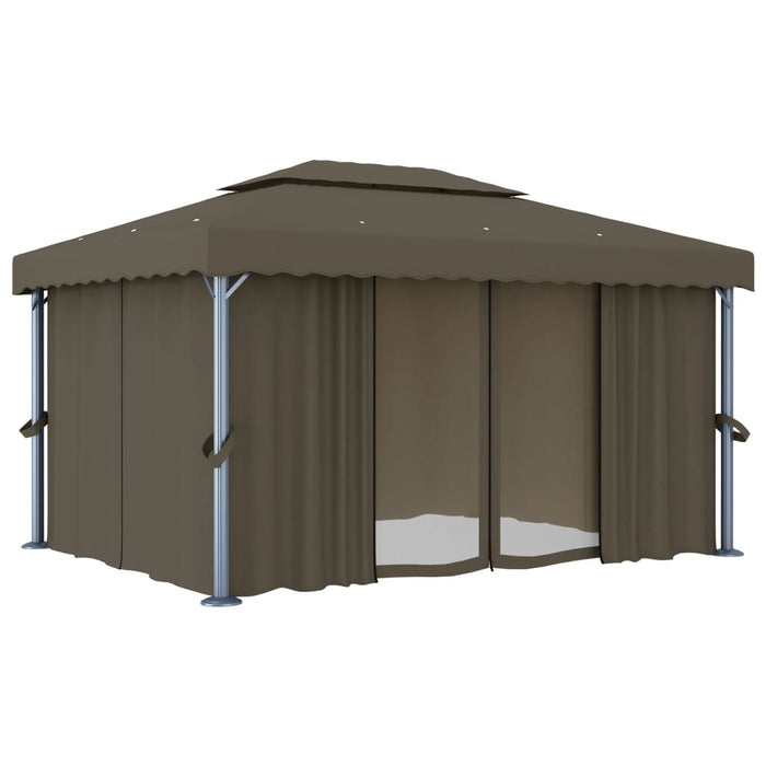 Gazebo con Tende e Stringa di Luci LED 4x3 m Grigio Talpa 3070357