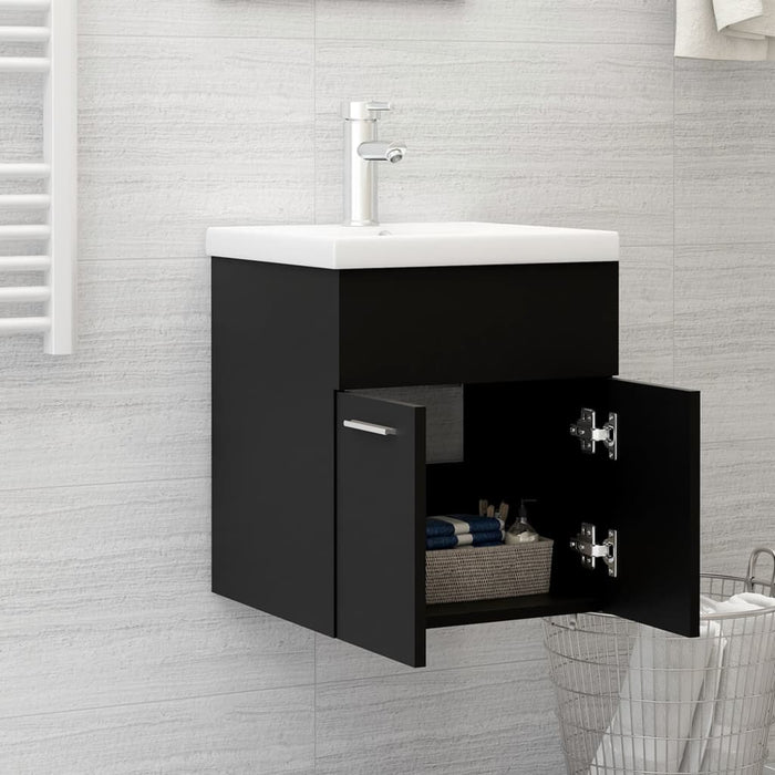 Mobile da Bagno con Lavabo Integrato Nero in Truciolato 3070812