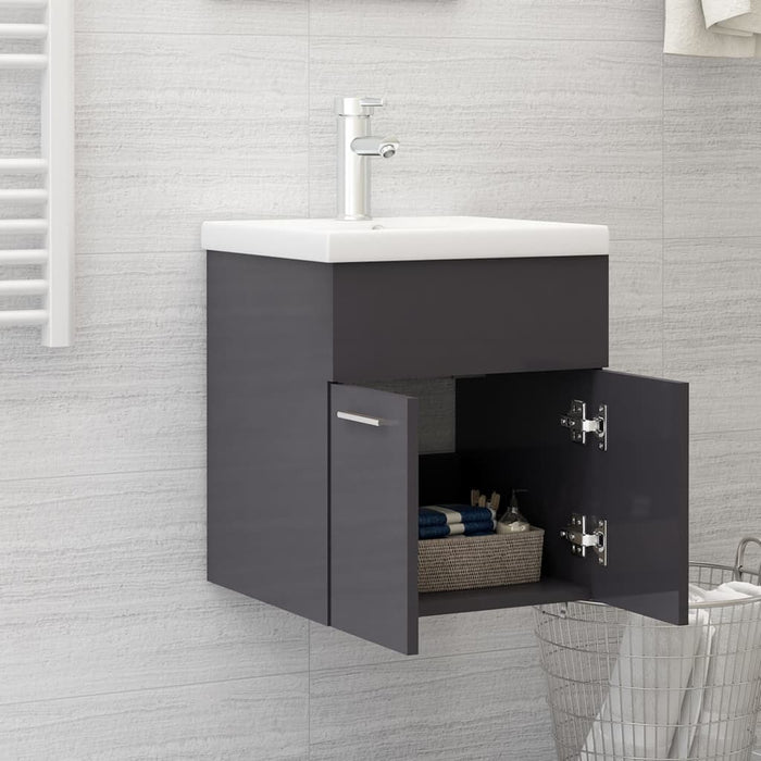 Mobile Bagno con Lavabo Integrato Grigio Lucido in Truciolato 3070819