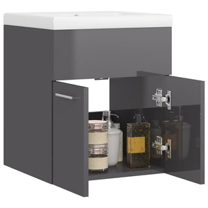 Mobile Bagno con Lavabo Integrato Grigio Lucido in Truciolato 3070819