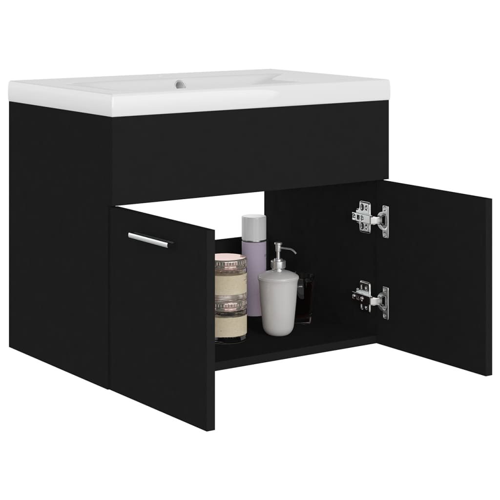 Mobile Bagno con Lavabo Integrato Nero in Truciolato 3070821