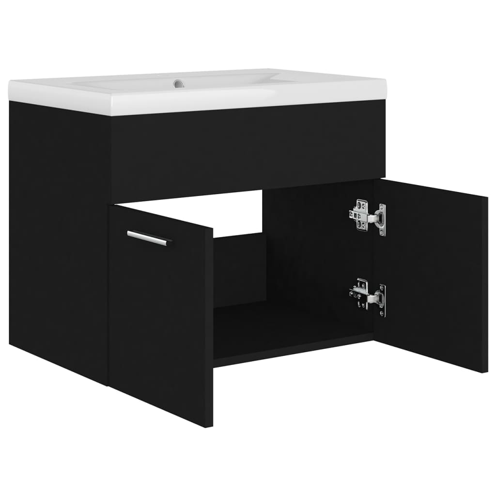 Mobile Bagno con Lavabo Integrato Nero in Truciolato 3070821