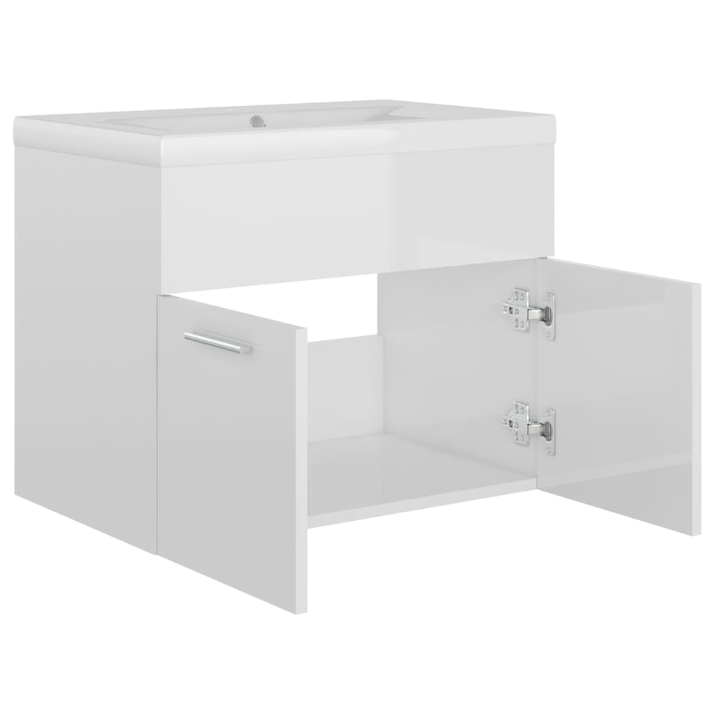 Mobile Bagno con Lavabo Integrato Bianco Lucido in Truciolato 3070826