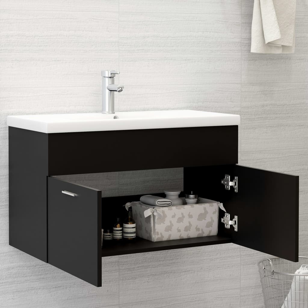 Mobile da Bagno con Lavabo Integrato Nero in Truciolato 3070830