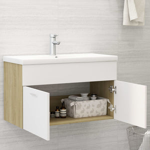 Mobile da Bagno con Lavabo Bianco e Rovere Sonoma in Truciolato 3070834