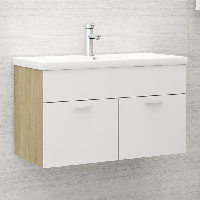 Mobile da Bagno con Lavabo Bianco e Rovere Sonoma in Truciolato 3070834