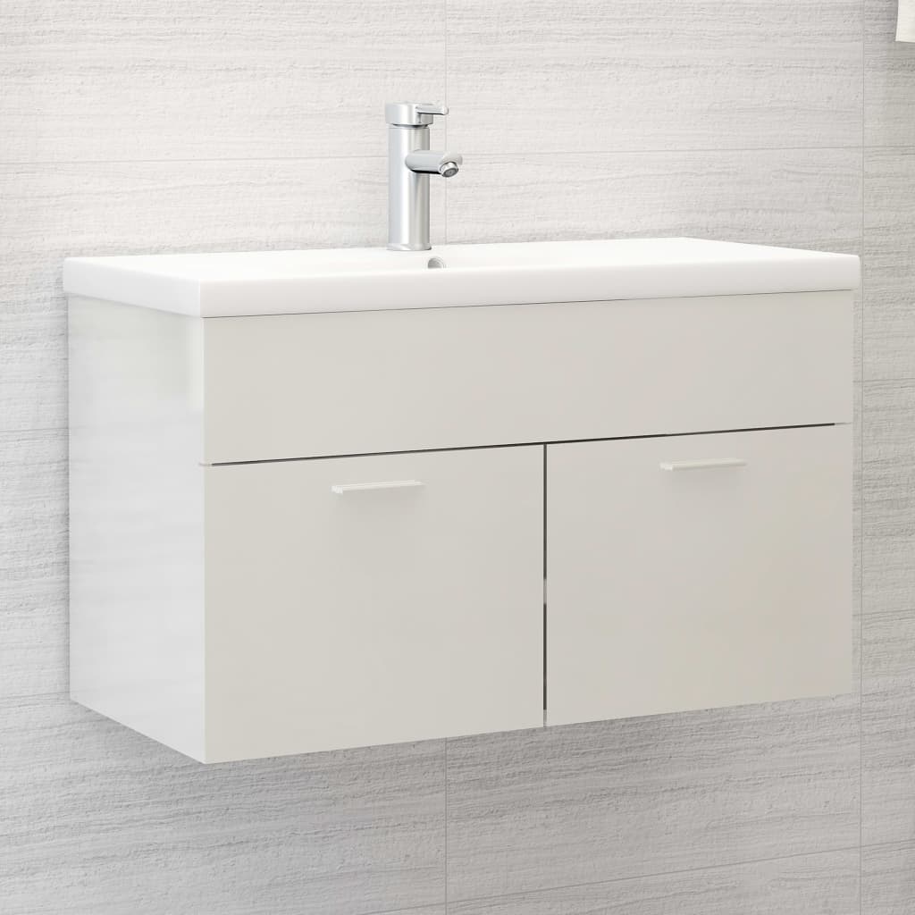 Mobile Bagno con Lavabo Integrato Bianco Lucido in Truciolato cod mxl 63587