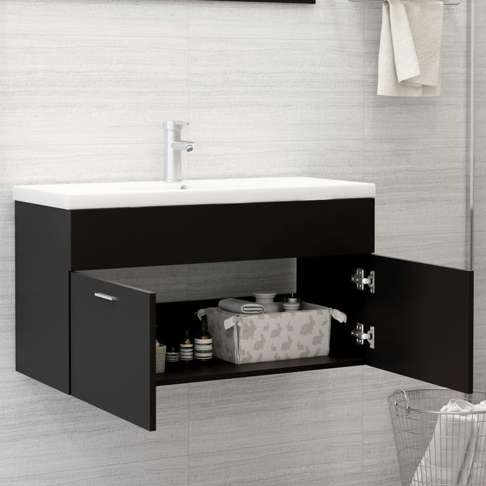 Mobile da Bagno con Lavabo Integrato Nero in Truciolato 3070839