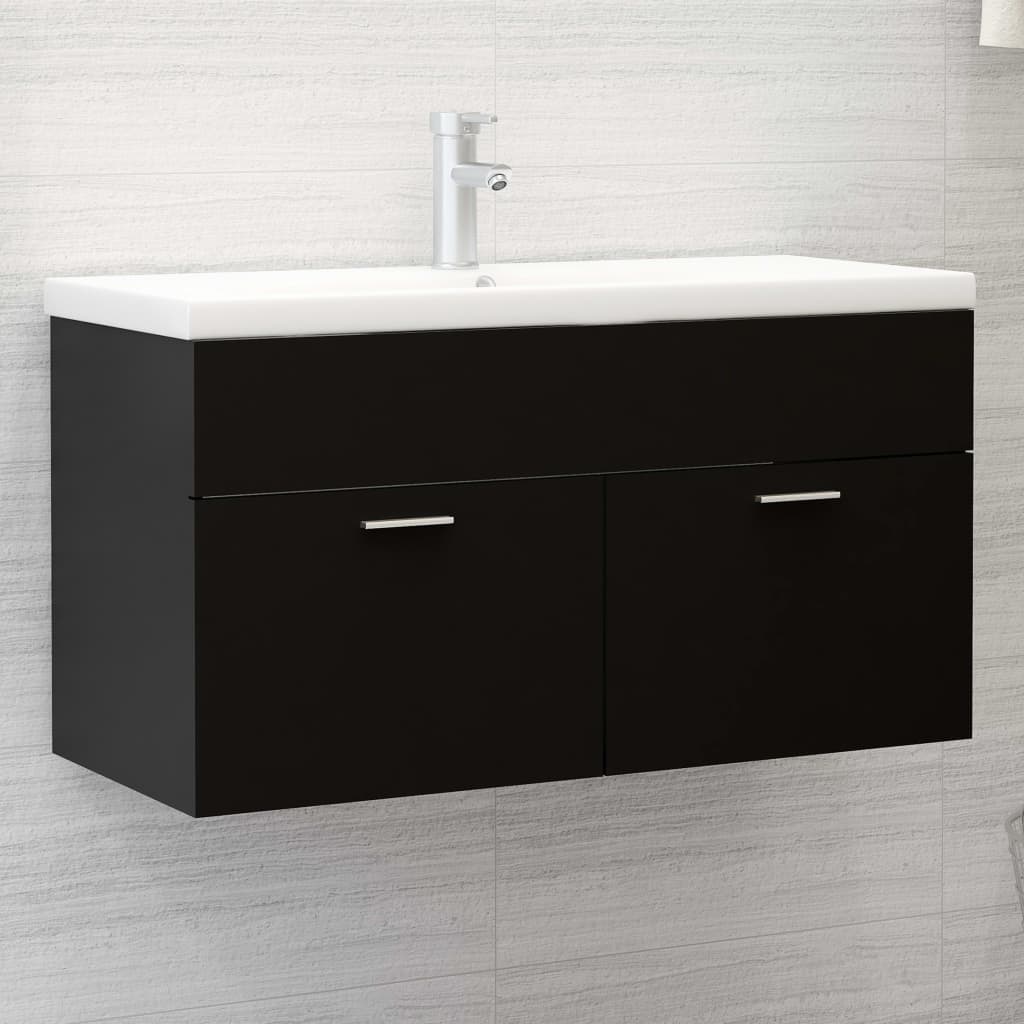 Mobile da Bagno con Lavabo Integrato Nero in Truciolato 3070839