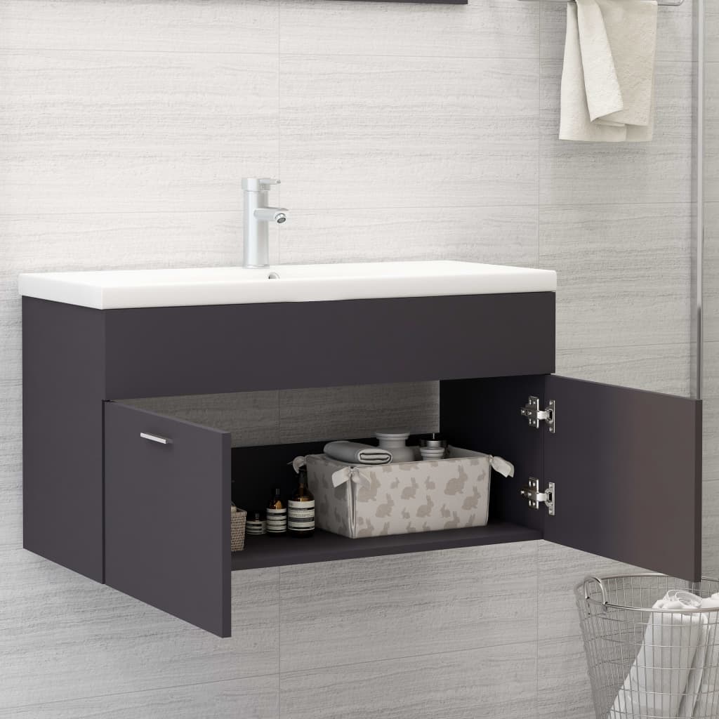 Mobile da Bagno con Lavabo Integrato Grigio in Truciolato 3070840