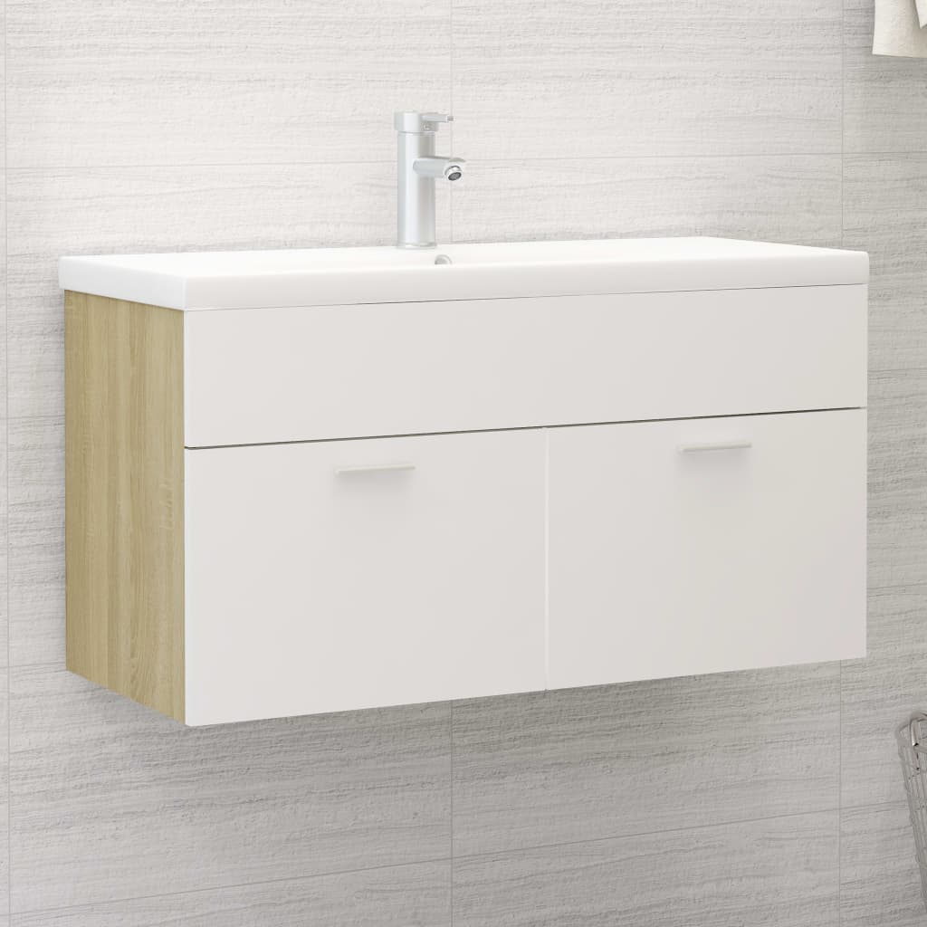 Mobile da Bagno con Lavabo Bianco e Rovere Sonoma in Truciolato 3070843