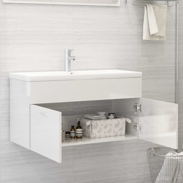 Mobile Bagno con Lavabo Integrato Bianco Lucido in Truciolatocod mxl 120643