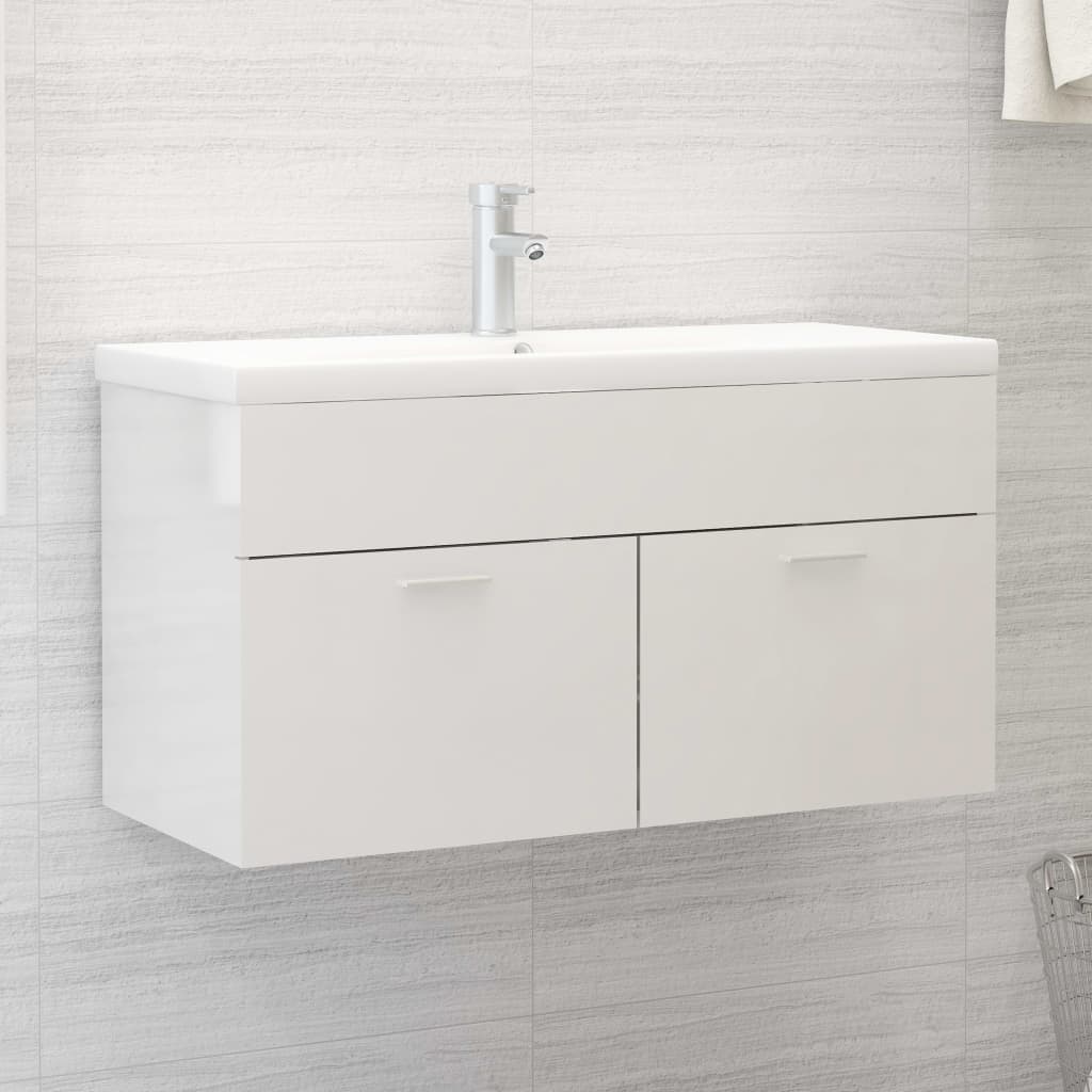 Mobile Bagno con Lavabo Integrato Bianco Lucido in Truciolatocod mxl 120643