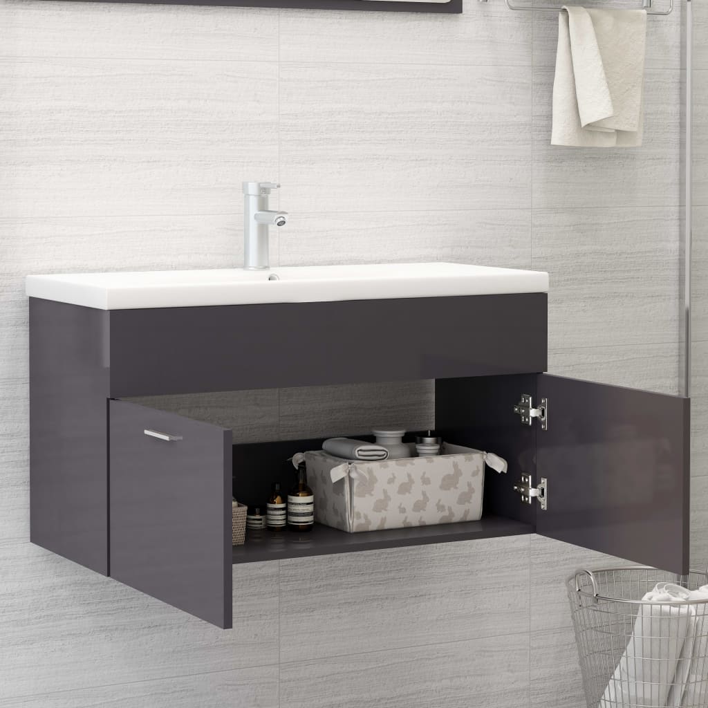 Mobile Bagno con Lavabo Integrato Grigio Lucido in Truciolato 3070846