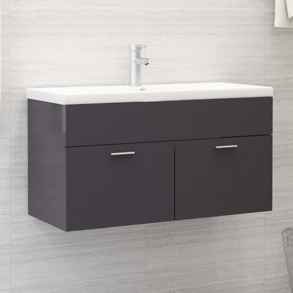 Mobile Bagno con Lavabo Integrato Grigio Lucido in Truciolato 3070846