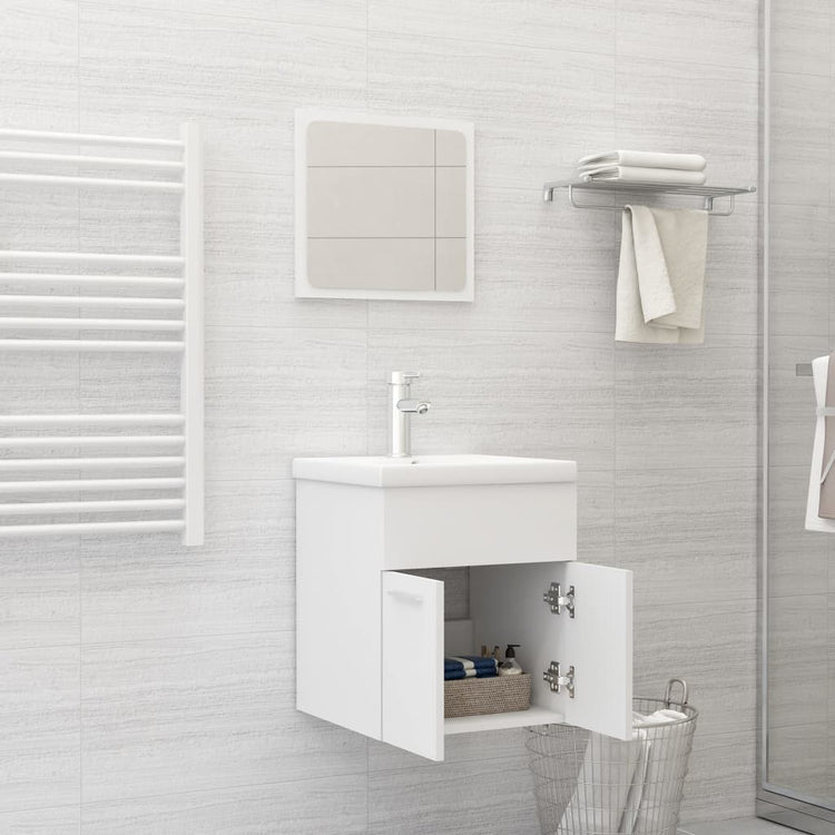 Set Mobili da Bagno Bianco in Legno Multistrato 3070856