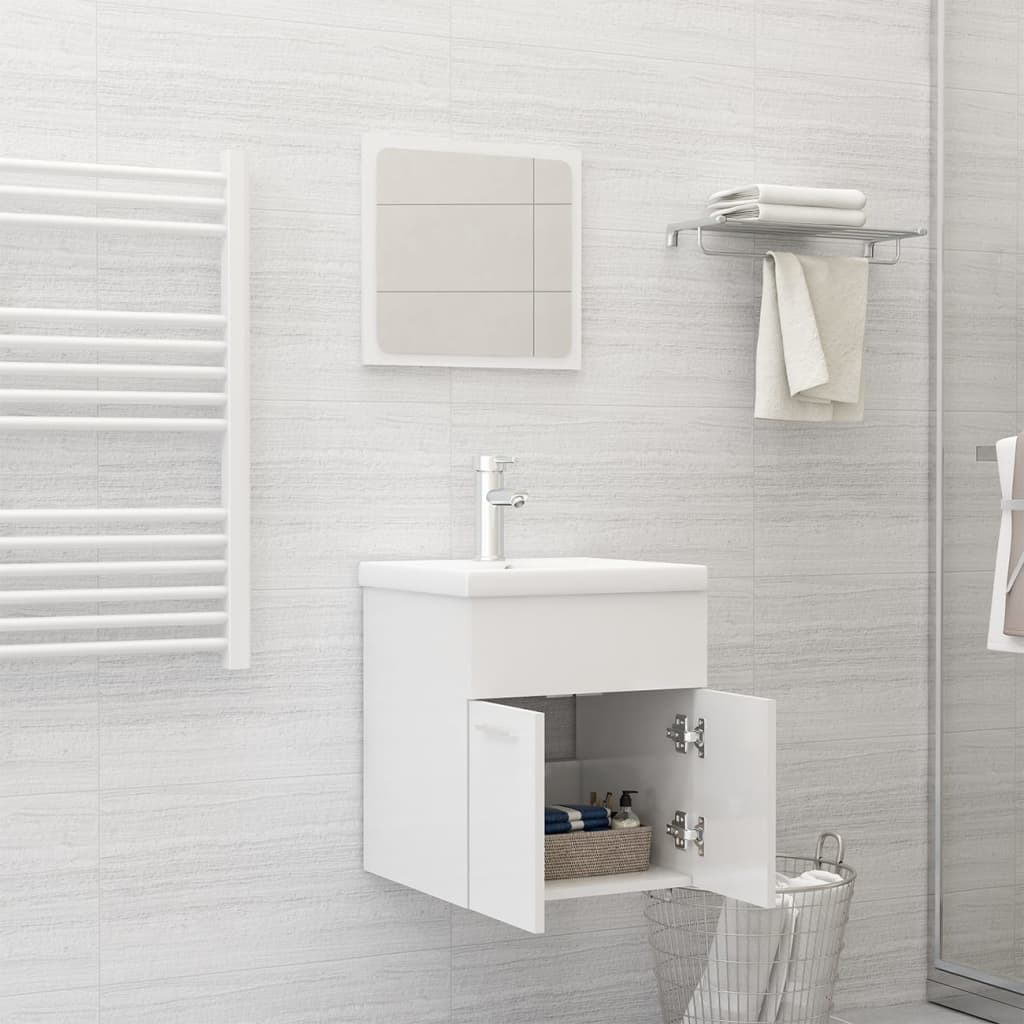 Set Mobili da Bagno Bianco Lucido in Truciolato 3070862