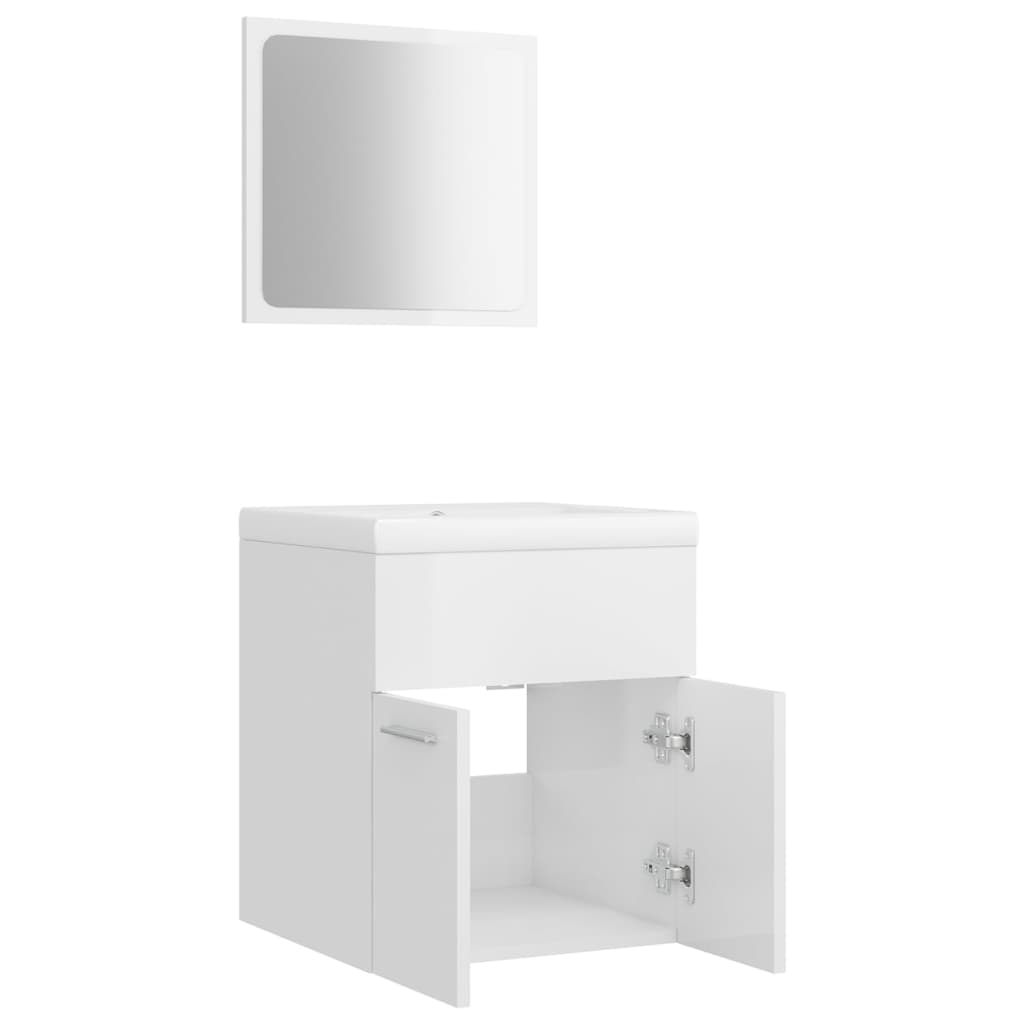 Set Mobili da Bagno Bianco Lucido in Truciolato 3070862