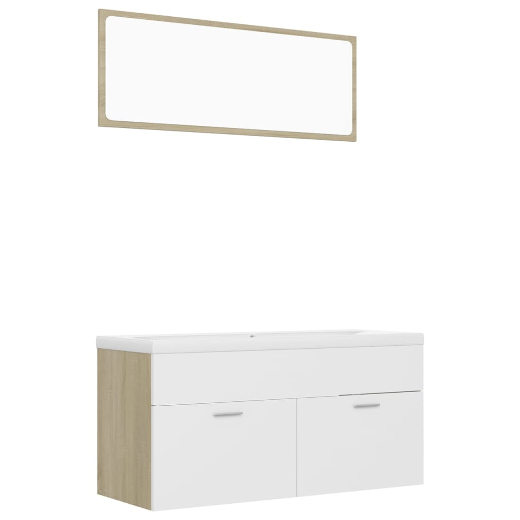 Set Mobili da Bagno Bianco e Rovere Sonoma in Truciolato 3070897