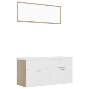 Set Mobili da Bagno Bianco e Rovere Sonoma in Truciolato 3070897