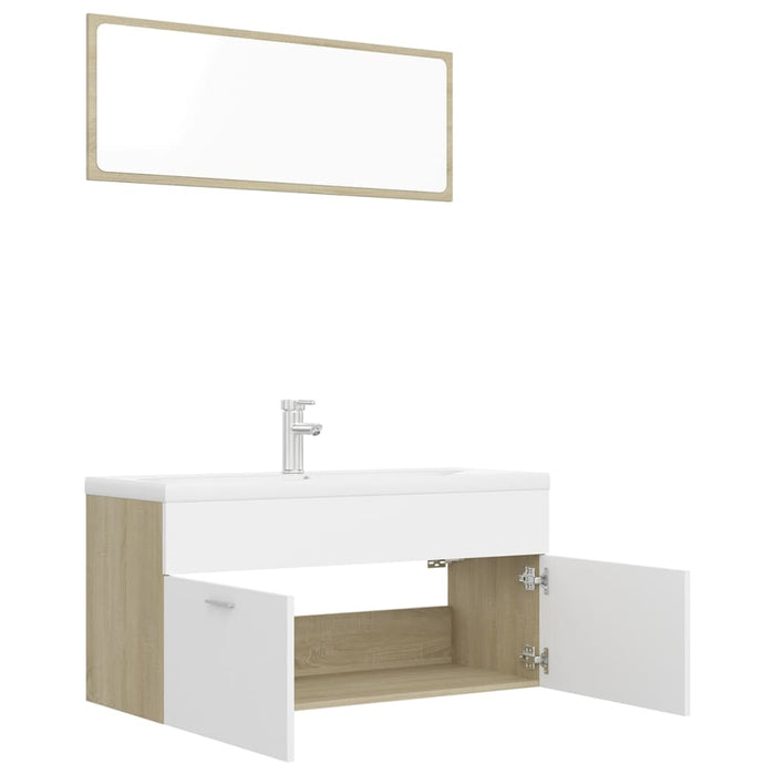 Set Mobili da Bagno Bianco e Rovere Sonoma in Truciolato 3070897