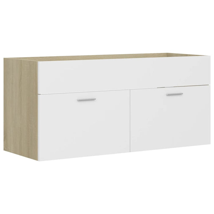 Set Mobili da Bagno Bianco e Rovere Sonoma in Truciolato 3070897