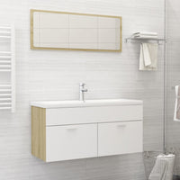 Set Mobili da Bagno Bianco e Rovere Sonoma in Truciolato 3070897