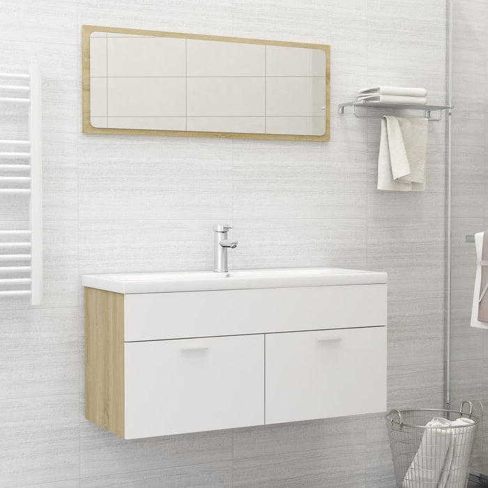 Set Mobili da Bagno Bianco e Rovere Sonoma in Truciolato 3070897