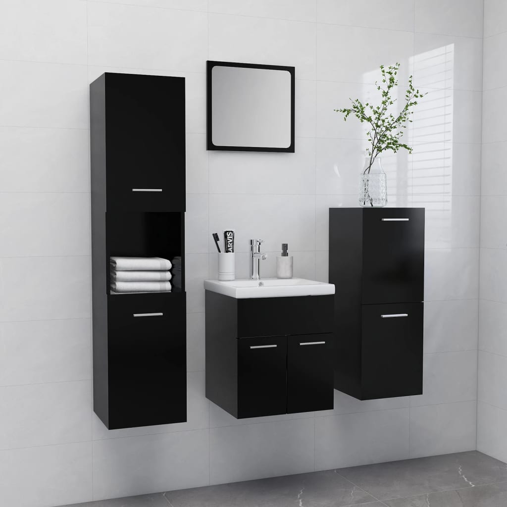 Set Mobili da Bagno Nero in Truciolato 3070902