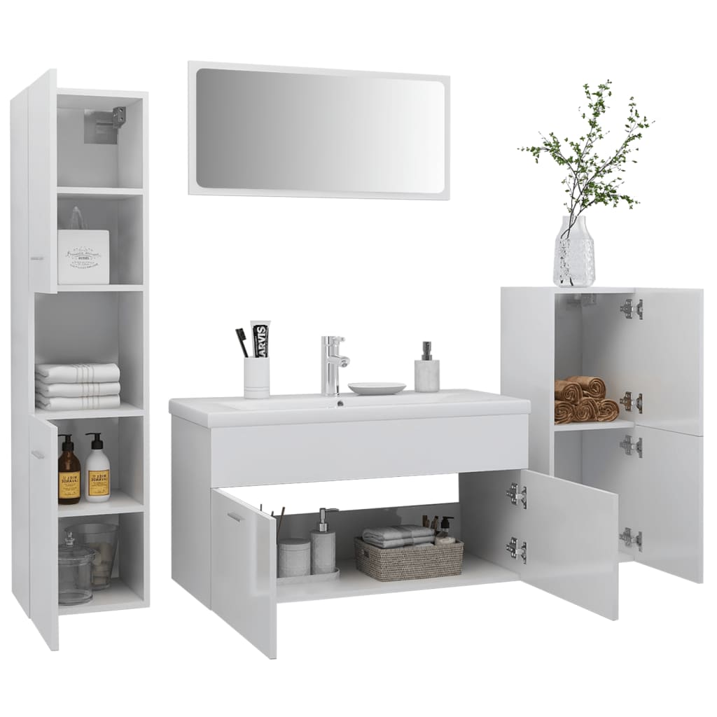 Set Mobili da Bagno Bianco Lucido in Truciolato 3070934