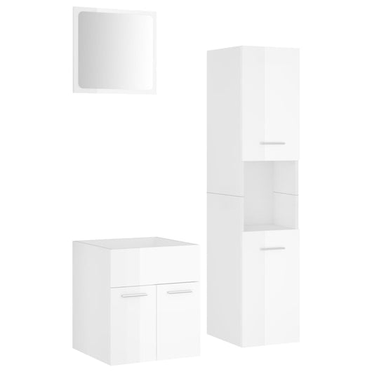 Set Mobili da Bagno Bianco Lucido in Truciolato 3070952