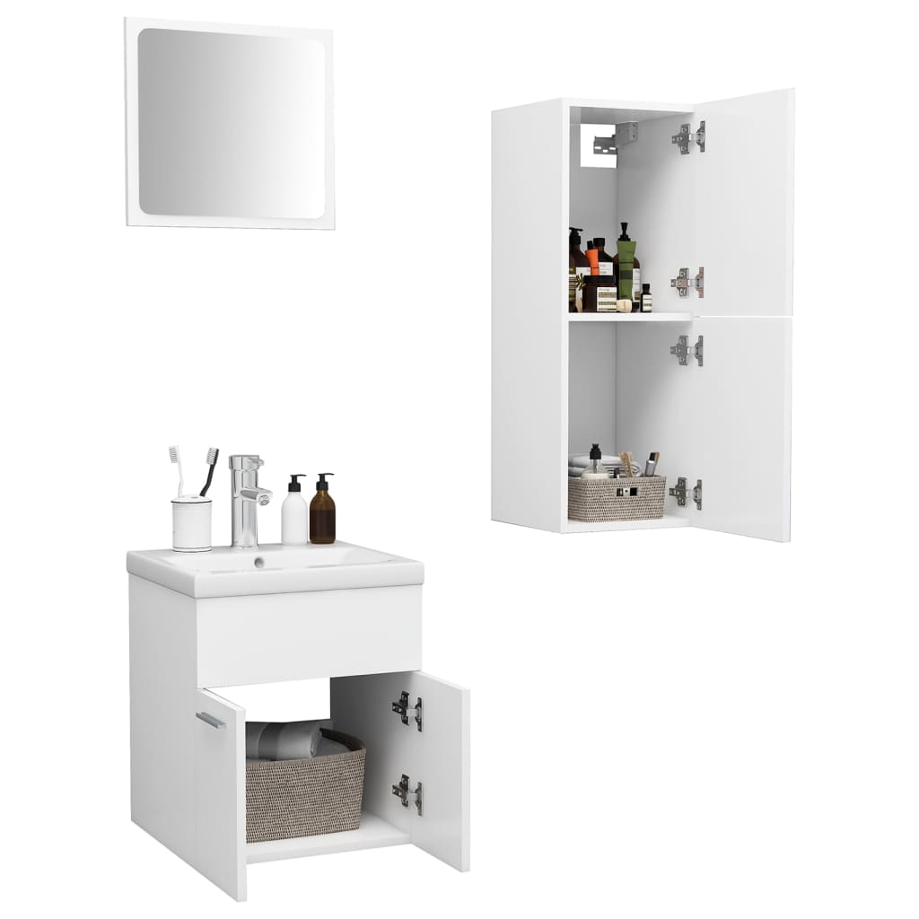 Set Mobili da Bagno Bianco in Truciolato 3070991