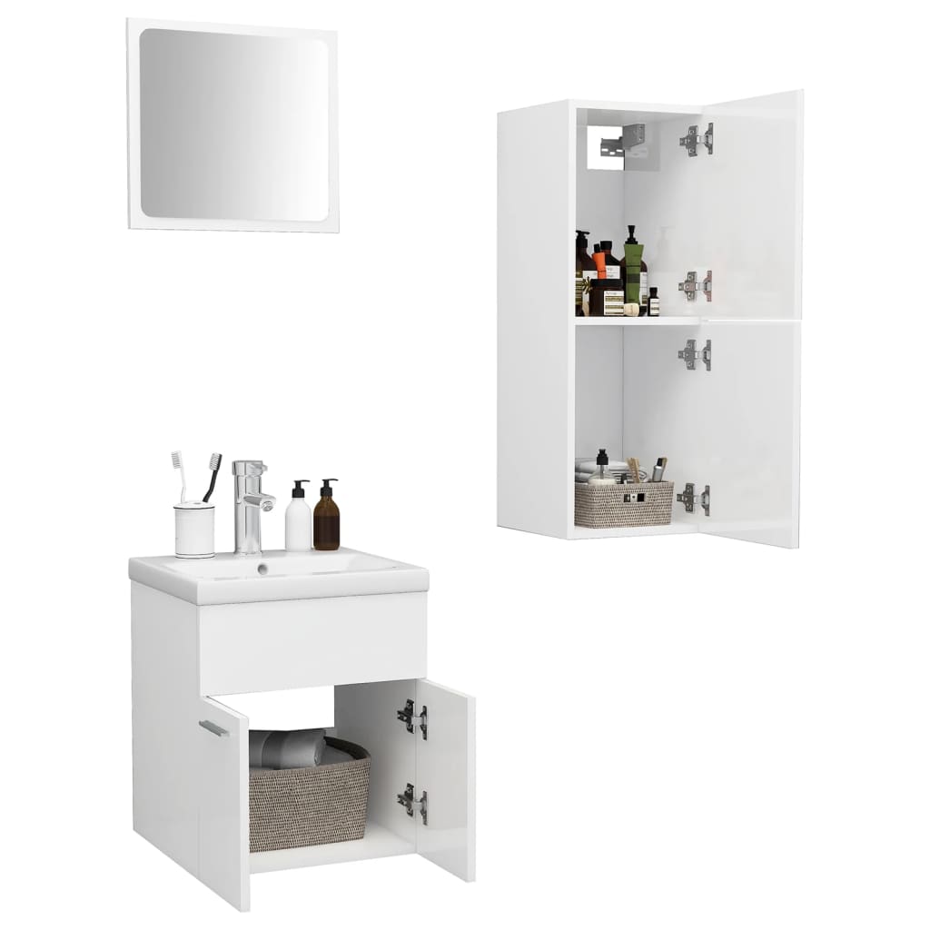 Set Mobili da Bagno Bianco Lucido in Truciolato 3070997