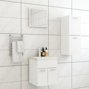 Set Mobili da Bagno Bianco Lucido in Truciolato 3070997