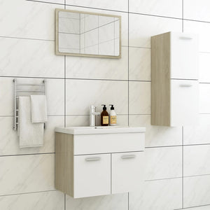 Set Mobili da Bagno Bianco e Rovere Sonoma in Truciolato